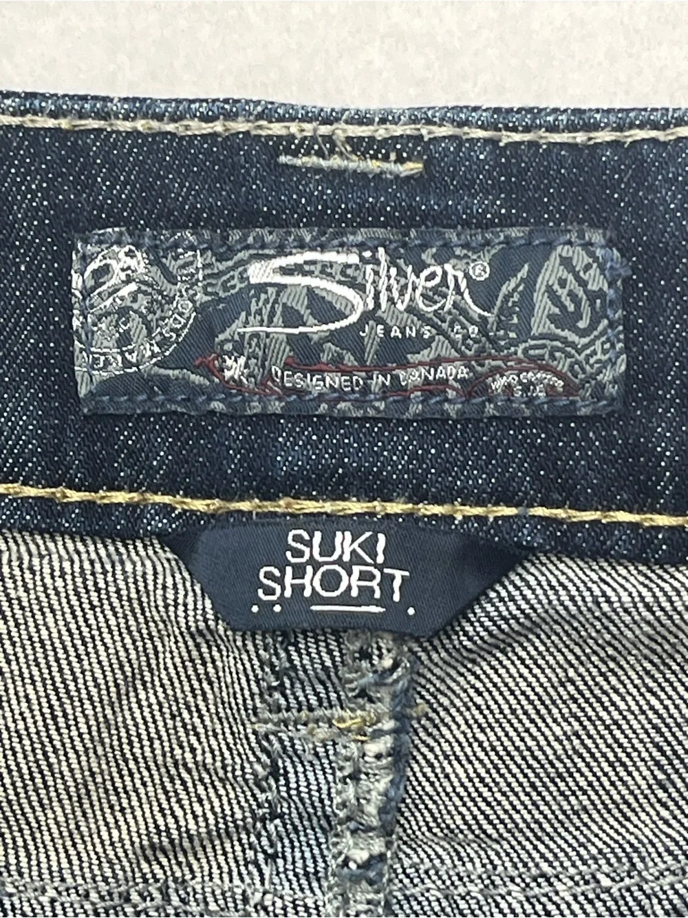 Silver Jeans Co Womens Dark Wash Denim Mid Rise Cutoffs Suki Shorts Size 14